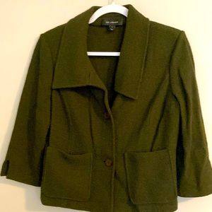 St John hunter green waffle knit blazer jacket 10 big collar 3 buttons